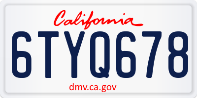 CA license plate 6TYQ678