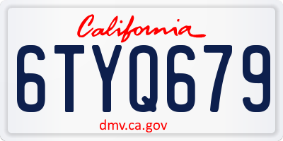 CA license plate 6TYQ679
