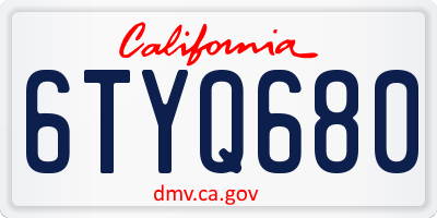 CA license plate 6TYQ680
