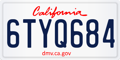 CA license plate 6TYQ684