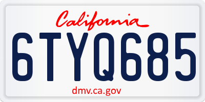 CA license plate 6TYQ685