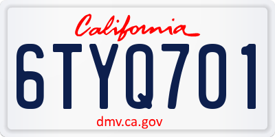 CA license plate 6TYQ701