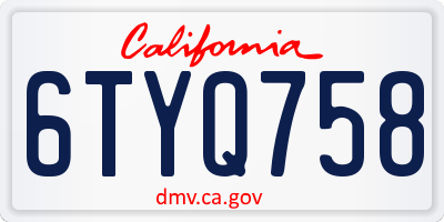 CA license plate 6TYQ758