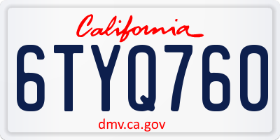 CA license plate 6TYQ760