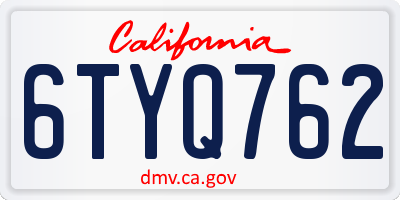 CA license plate 6TYQ762
