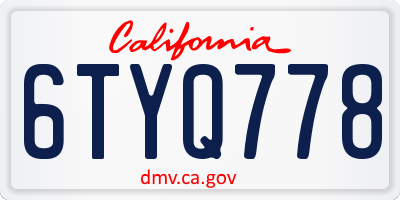 CA license plate 6TYQ778