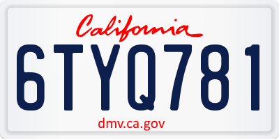 CA license plate 6TYQ781