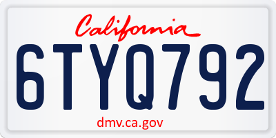 CA license plate 6TYQ792