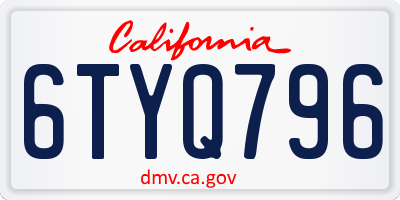 CA license plate 6TYQ796