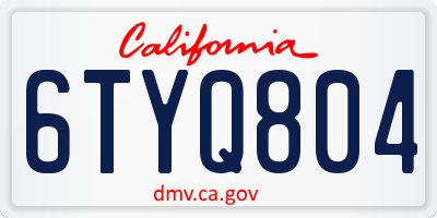 CA license plate 6TYQ804