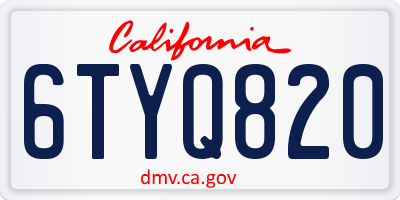 CA license plate 6TYQ820
