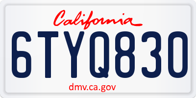 CA license plate 6TYQ830