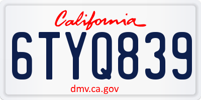 CA license plate 6TYQ839