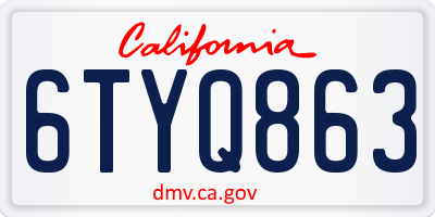 CA license plate 6TYQ863