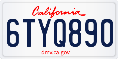 CA license plate 6TYQ890