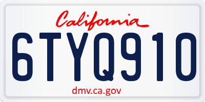 CA license plate 6TYQ910