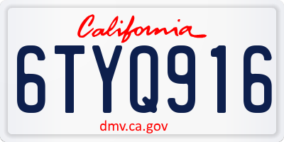 CA license plate 6TYQ916