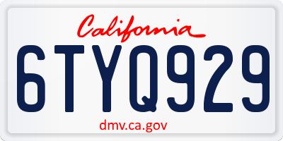 CA license plate 6TYQ929
