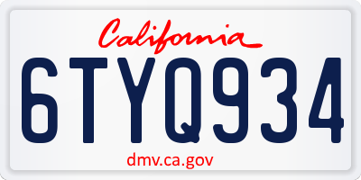 CA license plate 6TYQ934