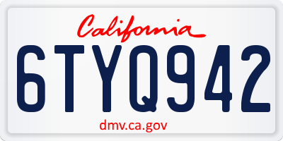 CA license plate 6TYQ942