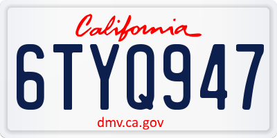 CA license plate 6TYQ947