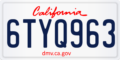 CA license plate 6TYQ963