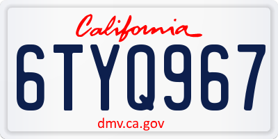 CA license plate 6TYQ967