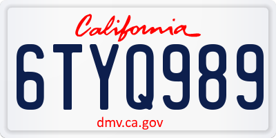 CA license plate 6TYQ989