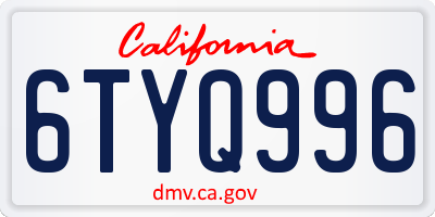 CA license plate 6TYQ996