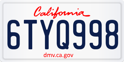 CA license plate 6TYQ998