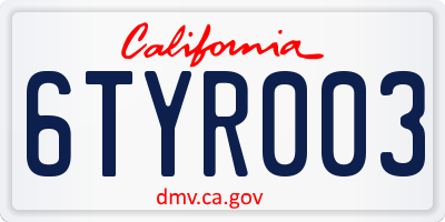 CA license plate 6TYR003