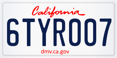 CA license plate 6TYR007