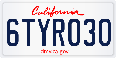 CA license plate 6TYR030