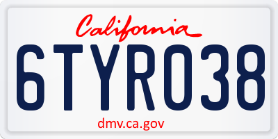 CA license plate 6TYR038