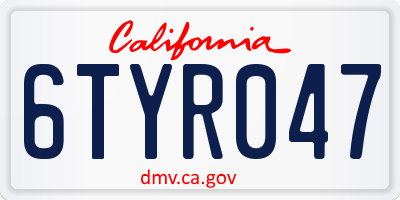 CA license plate 6TYR047