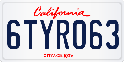 CA license plate 6TYR063