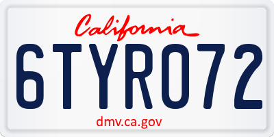 CA license plate 6TYR072