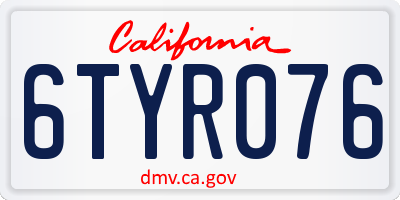 CA license plate 6TYR076
