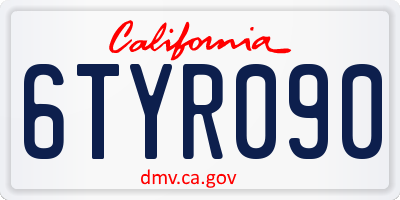 CA license plate 6TYR090