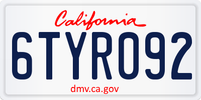 CA license plate 6TYR092