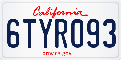 CA license plate 6TYR093
