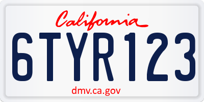 CA license plate 6TYR123