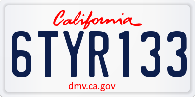 CA license plate 6TYR133