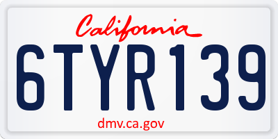 CA license plate 6TYR139