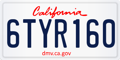 CA license plate 6TYR160