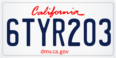 CA license plate 6TYR203
