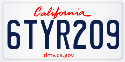 CA license plate 6TYR209