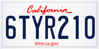 CA license plate 6TYR210