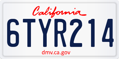 CA license plate 6TYR214