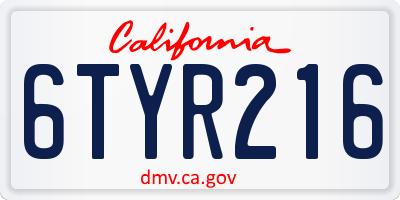 CA license plate 6TYR216